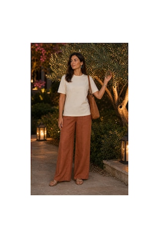 Modi Green Premium Oysho Regular Oversize Unisex Sıfır Yaka Kısa Kollu Tişört - Ekru