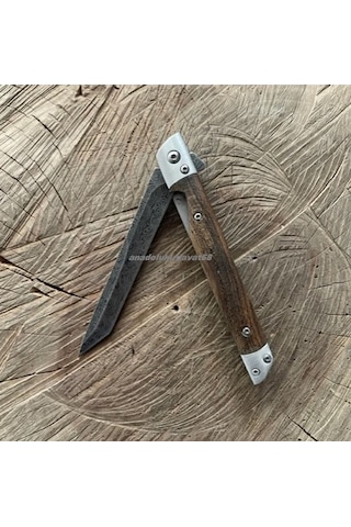 Alaska Damascus Çelik Cep Çakısı Kamp Çakı Avcı Bıçagı Cep Bıçak 22cm Kahve Gri Kahverengi - Gri