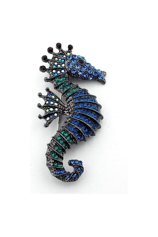 Solfera Deniz Atı Okyanus Deniz Canlısı Resif Mavi Zirkon Taşlı Broş Rz178