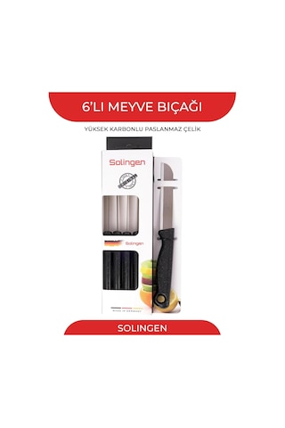 Solingen Germany Simli Meyve Bıçağı 6'lı Siyah Soyma Doğrama Dilimleme
