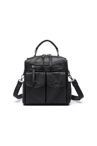 Yıkama Deri Sırt Askılı Kadın Çantası 21k Barcelona 1917 Siyah