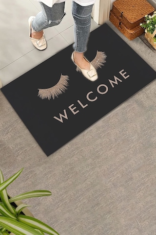 Valerine Life Gözler Üzerinde Buyur İçeri Siyah Kirpik Welcome Hoş Geldiniz Kapı Önü Paspası 45x70cm Kahverengi