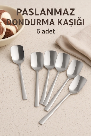 Paslanmaz Çelik 6'lı Sade Şık Dondurma Kaşığı Metalik