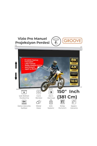 Groove Vizio Pro 150 Inch 332x188cm Blackout Işık Geçirmez Profesyonel Projeksiyon Perdesi +canlı Renkler+göz Koruması+leke Tutmaz Projector