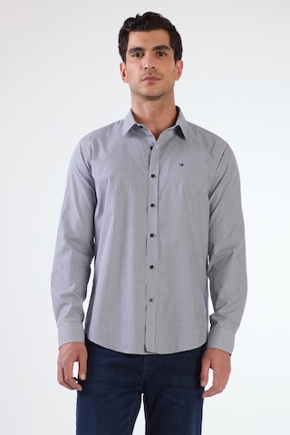 Lacivert Pamuklu Kare Desen Regular Fit Erkek Gömlek Lacivert