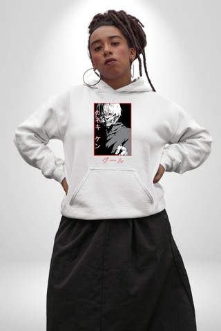 Kaneki Ken Kuma Japon Anime Şeytan Kadın Erkek Beyaz Kapüşonlu Sweatshirt Hoodie Beyaz