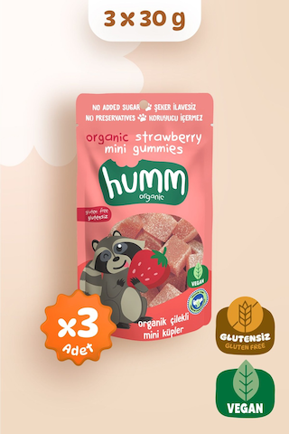 Humm Organic Organik Çilekli Vegan Mini Küpler 3 x 30 G