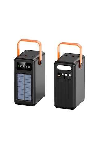 Powerbank 80.000 Mah Güneş Enerjili Solar Dijital Göstergeli El Fenerli Taşınabilir Batarya Siyah
