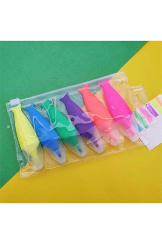 6lı Balık Kuyruk Fosforlu Kalem - Çok Renkli