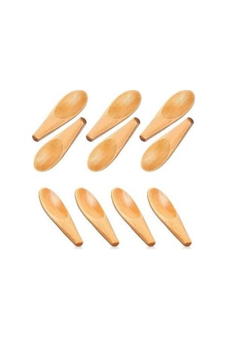 Fastbuy 10 Adet Ahşap Kepçe Masif Ahşap Baharat Kaşığı Kısa Saplı Mini Tuz Kaşığı Gevşek Çay Yaprakları, Kahve Çekirdekleri,