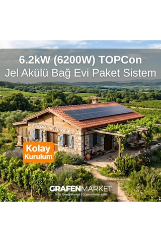 6.2 Kw 6200w Topcon Bağ Evi Hazır Solar Sistem 3 - Jel Akülü Kolay Kurulum 6.2 Kw 6200w Topcon Bağ Evi Hazır Solar Sistem 3 - Jel Akülü Kolay Kurulum