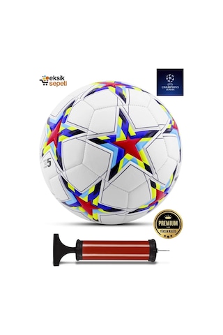 Uefa Şampiyonlar Ligi Futbol Topu 4 Astarlı No:5 480 Gr + Pompa Hediyeli X500 Çok Renkli