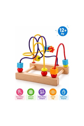 Montessori Eğitici Ahşap Boncuk Dizme Ve Tel Labirent Koordinasyon Geliştirici Eğitici Oyuncak