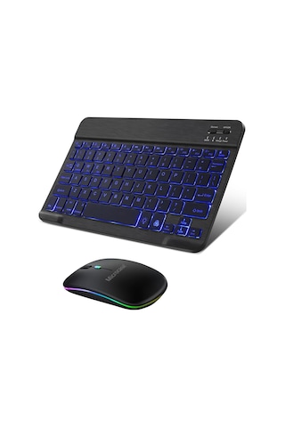 Tablet Telefonlar İçin Rgb Işıklı Şarjlı Bluetooth Klavye + Mouse Al4884 Siyah Diğer