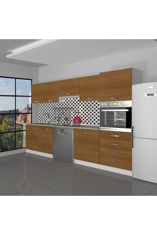 Decoraktiv Elite 280q Ankastre Boy Dolaplı Mdf Hazır Mutfak Dolabı - Tezgah Dahil - Naturel Ceviz