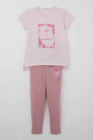 Breeze Kız Çocuk Taytlı Takım Çiçek Baskılı 5-10 Yaş , Pembe