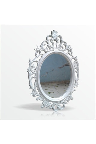 50X70Cm Oymalı Rustik Beyaz Çerçeveli Antik Duvar Boy Aynası Beyaz