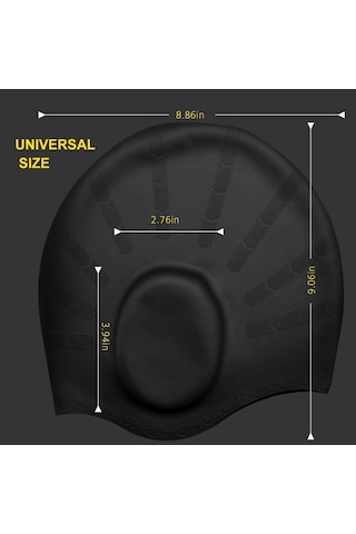 Yüzme Bone Siyah , Silikon Unisex Yüzme Bone, Uzun Saç Şapkası Siyah