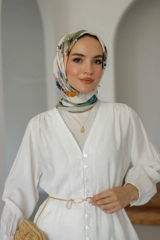 Moonsc Kadın Regular Fit V Yaka Önü Brit Detaylı Tesettür Beyaz Gömlek