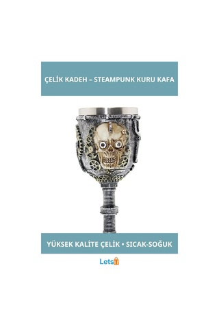Tasarım Paslanmaz Çelik Kadeh Bardak Steampunk Kuru Kafa Detaylı 1 Adet