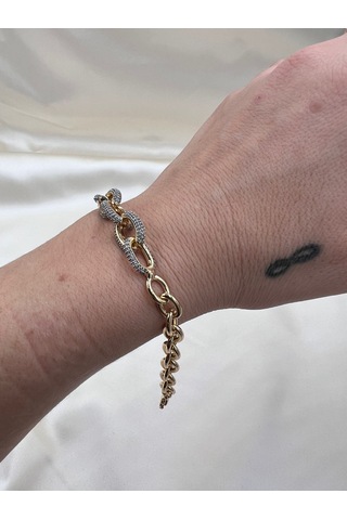 İthal Vip Üç Boyutlu Taşlı Halka Bileklik Altın - Gümüş