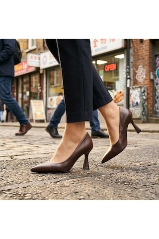 Gencer Leather Hakiki Deri Stiletto Ayakkabı Kahverengi Kahverengi