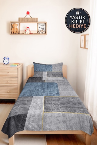 Mavi Gri Geometrik Genç Odası Tek Kişilik Pike Takımı-modern Çizgili 160x220cm Kapitone Yatak Örtüsü Masalsı Patika Tadı