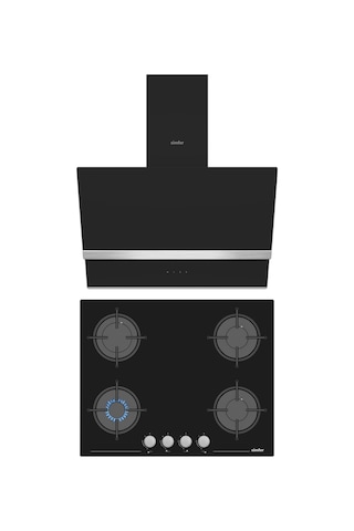 Simfer Steam Siyah 2'li Cam Ankastre Set (3653 Ocak + 8738 Davlumbaz)