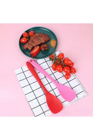 1 Adet Silikon Düz Başlı Spatula Entegre Hepsi Dahil Salata Kaşığı Yapışmaz Tencere Spatulası Silikon Mutfak Gereçleri Pembe