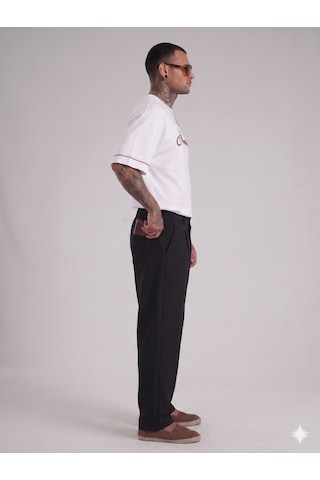 King-brich Beli Lastikli Jakarlı Cepli Baggy Siyah Pantolon