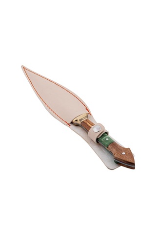 Çift Ağızlı Çerkez Bıçağı - Deri Kılıflı - Epoksi Sap - Büyük - Haki Çok Renkli