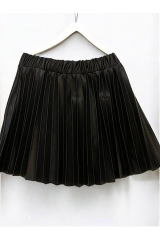 Kız Bebek Pileli Deri Etek-14903 Siyah