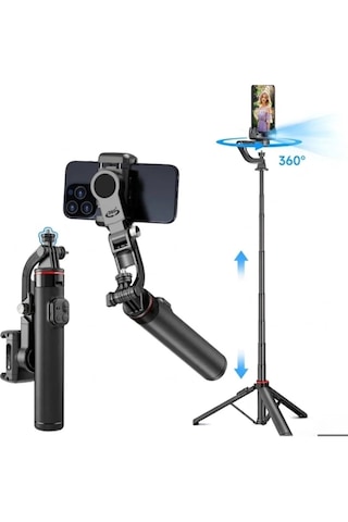 C22 Akıllı Yüz Takip Özellikli Kameralı Kumandalı Canlı Yayın Selfi Çubuğu Gimbal Tripod Siyah