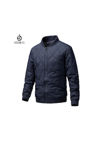 Kışlık Pamuklu Ceketler, Erkek Dik Yaka Fermuarlı Montlar, Günlük Ceketler, Erkek Hırkaları, Erkek Giyim Lacivert