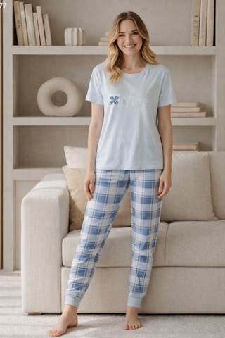 Nisanca %100 Pamuk Modal Penye Kadın Pijama Takımı Yumuşak Dokulu, Nefes Alabilir, Rahat Ev Giyim Seti mavi