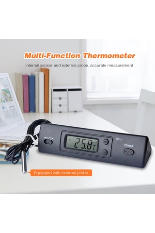 Dofolink Oto Ve Ev Kullanıma Uygun Dijital Termometre, Eksternal Prob Ve Zaman Gösterimi, Pil Dahil Değil, Siyah Ds-1
