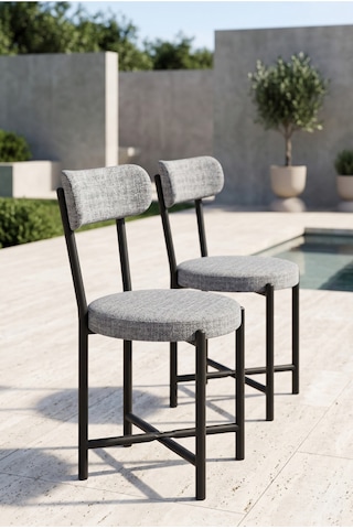 Sandalye 2 Adet Keten Kumaş Metal Ayak Modern Mutfak Sandalyesi Cafe Balkon Ofis Teddy Gri