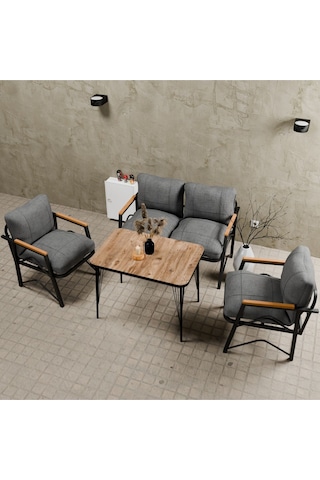Mb Garden Furnıture Simetri Model, Balkon, Bahçe, Cafe, Metal Koltuk Takımı, Bahçe Takımı , Çay Seti, 2 1 1 Masa Orta Gri