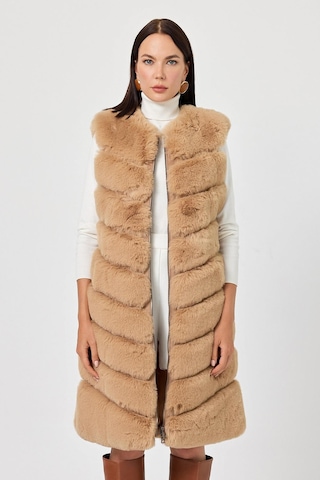 Vittoria Camel Tüylü Uzun Yelek Siyah