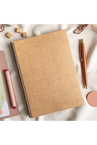 Çizgisiz Spiralli Not Defteri, A4 Boyut 21x29,7 Cm , 60 Yaprak, 90gr. Ivory Kağıt, Ofis İçin İdeal Kahverengi Kapak