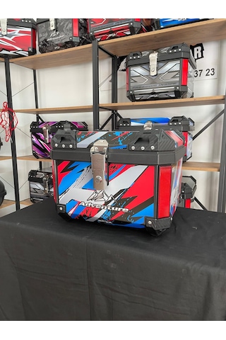 Rexx 45 Litre Motosiklet Arka Çanta Adventure Beyaz Kırmızı Mavi