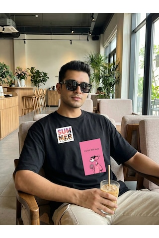 Pink Panther Holiday Oversize Siyah Tişört Siyah