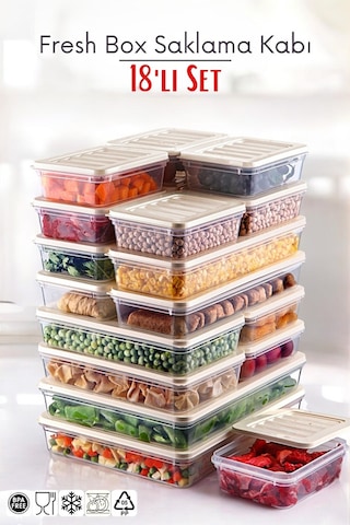 Ny Home 18'li Set Freshbox Mikrodalga Ve Difrize Uygun Saklama Kabı Krem