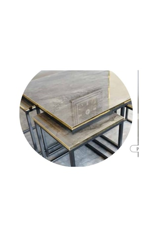 Mim Mermer - Siyah Kare 4+1 Pizza Orta Sehpa Mermer