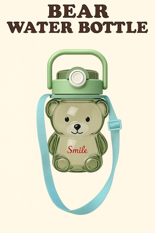 Smile Şeffaf Ayıcık Model Öğrenci Su Matarası Öğrenci Su Şişesi Suluk 1000ml Bpa Içermez Asorti Yeşil