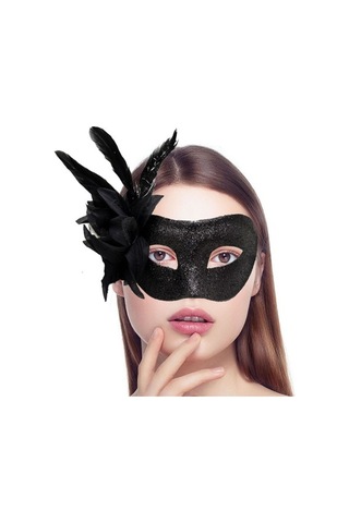 Siyah Metalize Tüylü Parti Maskesi