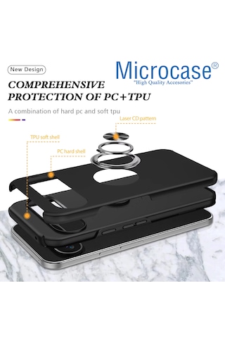 Microcase Google Pixel 10 Pro Xl İle Uyumlu Manyetik Mıknatıslı Yüzük Standlı Kılıf-al5139 Siyah