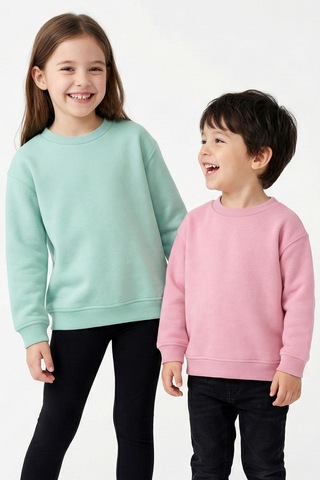 Zuzunga 2'li Basic Şardonlu Çocuk Sweatshirt Su Yeşili - Pudra 9003