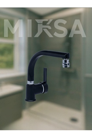 Siyah-krom Armut Balıksırtı Borulu Oynar Başlıklı Perlatörlü Banyo Lavabo Bataryası, Çiftsugirişli