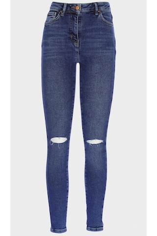 Judy Koyu Mavi Yüksek Bel Dizi Yırtıklı Skinny Jean Pantolon C 4521-195 Koyu Mavi